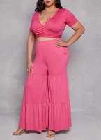 Womens Plus Size Cropped Wrap Top, Pink, Size 1X