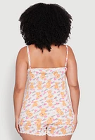 Womens Plus Size Lets Cuddle Graphic Sleeveless Pajama Top and Shorts Set, Multi, Size 1X