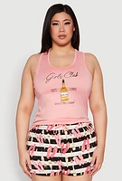 Womens Plus Girls Club Racerback Pajama Tank Top and Shorts, Pink,