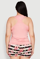 Womens Plus Girls Club Racerback Pajama Tank Top and Shorts, Pink,
