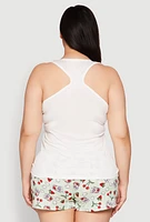 Womens Plus Size Spicy Margs Racerback Pajama Tank Top and Shorts, White, Size 2X