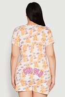 Womens Plus Cuddle Bear Graphic Pajama Romper, Multi,