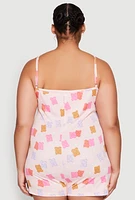 Womens Plus Size Gummy Bear Print Pajama Romper, Multi, Size 3X