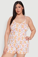 Womens Plus Size Lets Cuddle Teddy Bear Pajama Romper, Multi, Size 2X