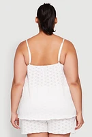 Womens Plus Eyelet Pajama Babydoll Cami and Shorts, White,