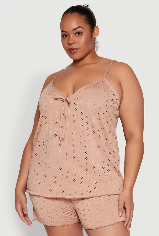 Womens Plus Eyelet Pajama Babydoll Cami and Shorts,