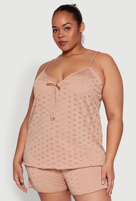 Womens Plus Eyelet Pajama Babydoll Cami and Shorts,