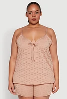 Womens Plus Eyelet Pajama Babydoll Cami and Shorts,
