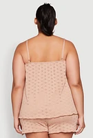 Womens Plus Eyelet Pajama Babydoll Cami and Shorts,