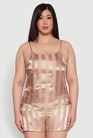 Womens Plus Satin Shadow Stripe Pajama Cami and Shorts,