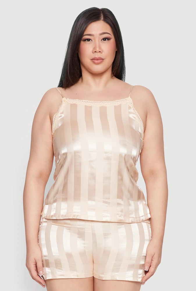 Womens Plus Satin Shadow Stripe Pajama Cami and Shorts,