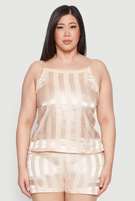 Womens Plus Satin Shadow Stripe Pajama Cami and Shorts,