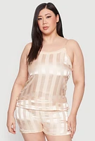Womens Plus Satin Shadow Stripe Pajama Cami and Shorts,