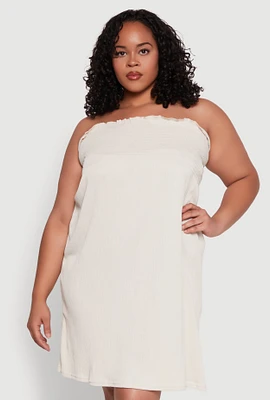 Womens Plus Size Smocked Strapless Sleeveless Lingerie Pajama Nightgown, Beige, Size 1X