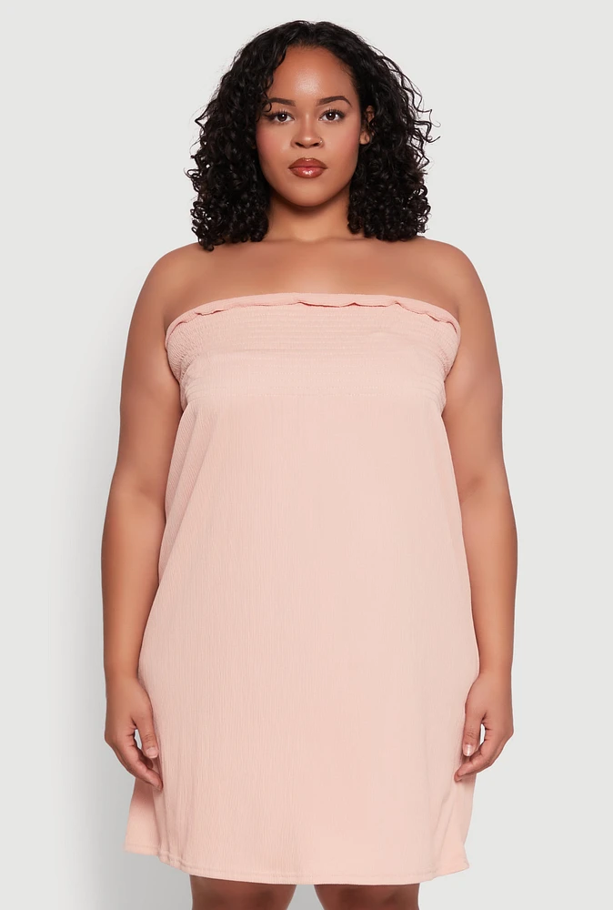 Womens Plus Size Smocked Strapless Sleeveless Lingerie Pajama Nightgown, Pink, Size 2X