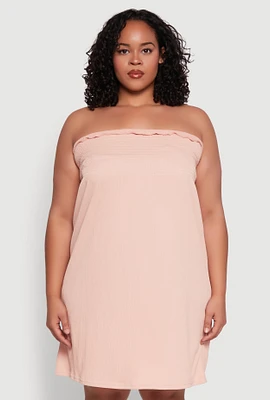 Womens Plus Size Smocked Strapless Sleeveless Lingerie Pajama Nightgown, Pink, Size 2X