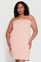 Womens Plus Size Smocked Strapless Sleeveless Lingerie Pajama Nightgown, Pink, Size 2X