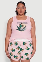Womens Plus Dont Care Bear Graphic Pajama Tank Top and Shorts, Pink,