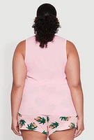 Womens Plus Dont Care Bear Graphic Pajama Tank Top and Shorts, Pink,