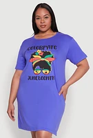Womens Plus Size Juneteenth Graphic Sleepshirt, Blue