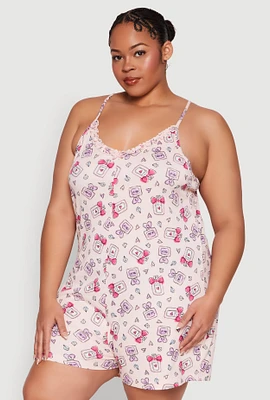 Womens Plus Size Perfume Bottle Print Pajama Romper, Multi, Size 2X