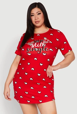 Womens Plus Size Yep Still Single Graphic Nightgown, Red, Size 3X