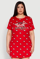 Womens Plus Size Yep Still Single Graphic Nightgown, Red, Size 3X