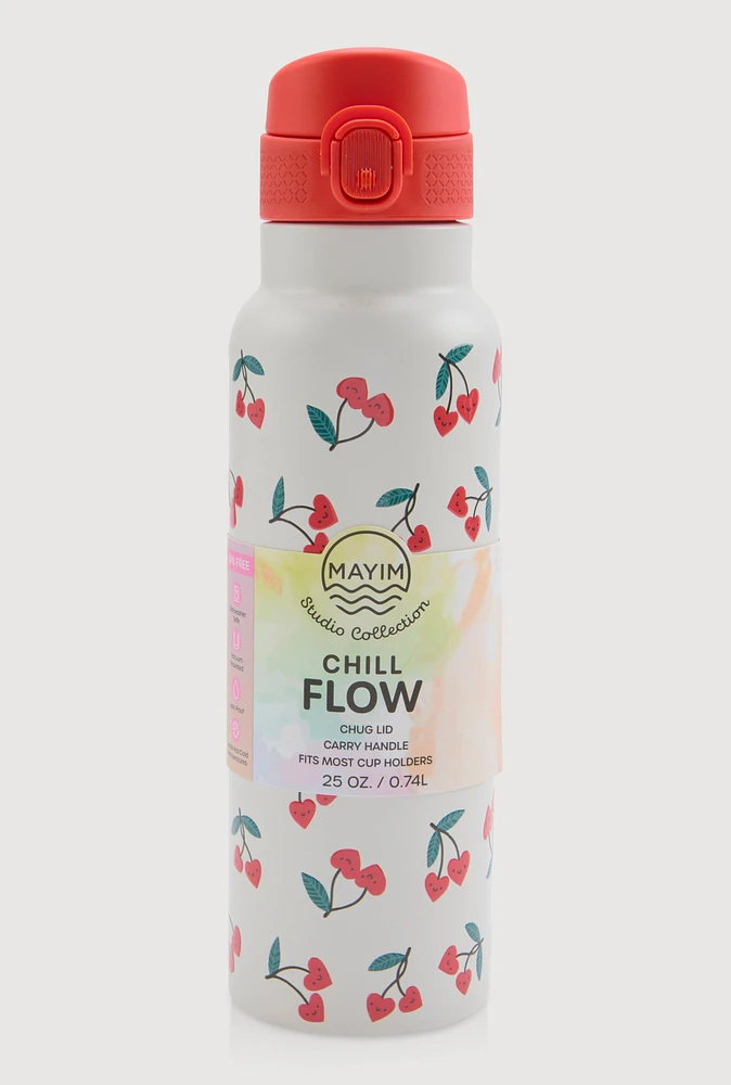 Cherry Heart Print Chill Flow Water Bottle, Multi