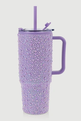 Faux Pearl Glitter Tumbler with Straw, Purple