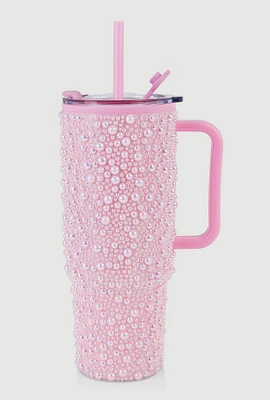 Faux Pearl Glitter Tumbler with Straw, Pink