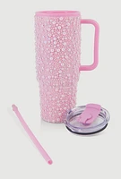 Faux Pearl Glitter Tumbler with Straw, Pink