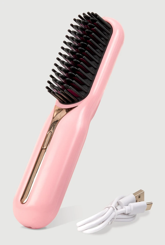 Womens Cordless Straightening Heated Hair Brush, Pink
