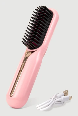Womens Cordless Straightening Heated Hair Brush, Pink