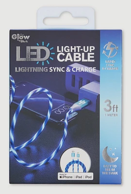 LED Light Up Lightning Charging Cable 3 FT, Blue
