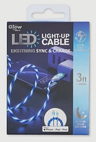 LED Light Up Lightning Charging Cable 3 FT, Blue