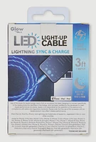 LED Light Up Lightning Charging Cable 3 FT, Blue