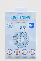 Camo Lightning Charge and Sync Data Cable 6 Ft, Blue