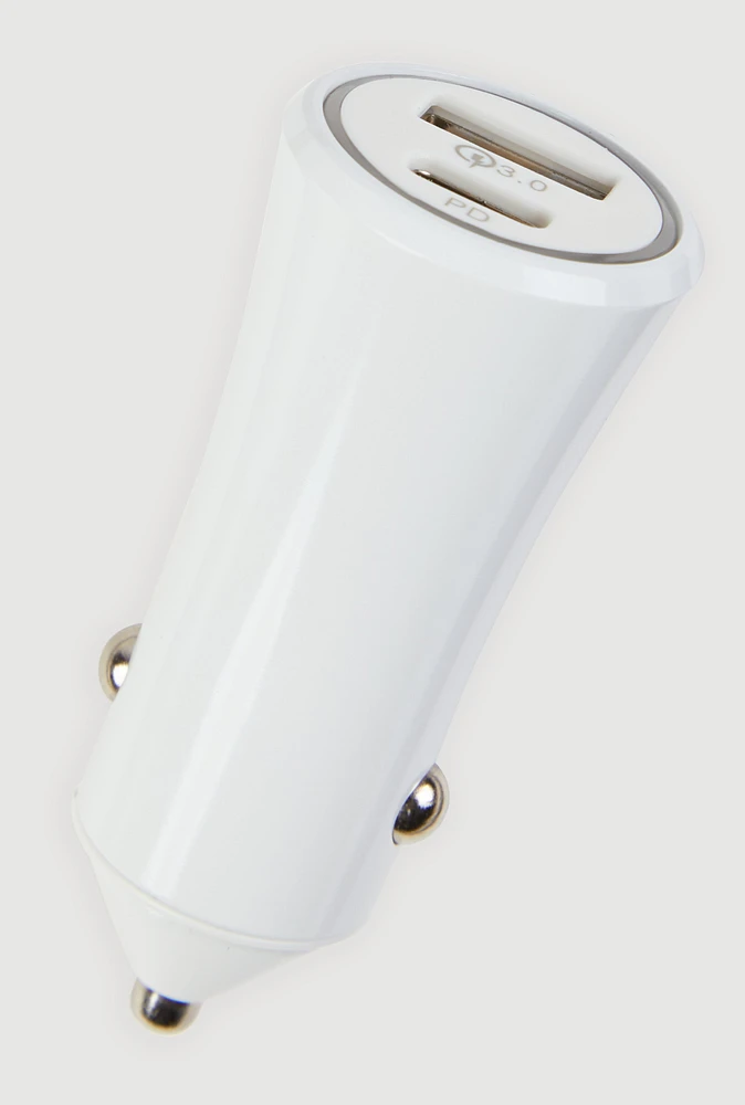 PD and QC 3.0 Car Charger, White