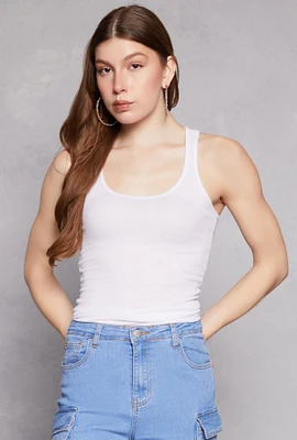 Womens Ribbed Knit Racerback Tank Top, White, Size L
