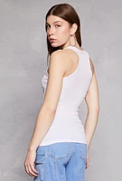 Womens Ribbed Knit Racerback Tank Top, White, Size L