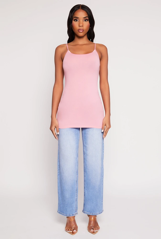 Womens Scoop Neck Basic Cami, Pink, Size M