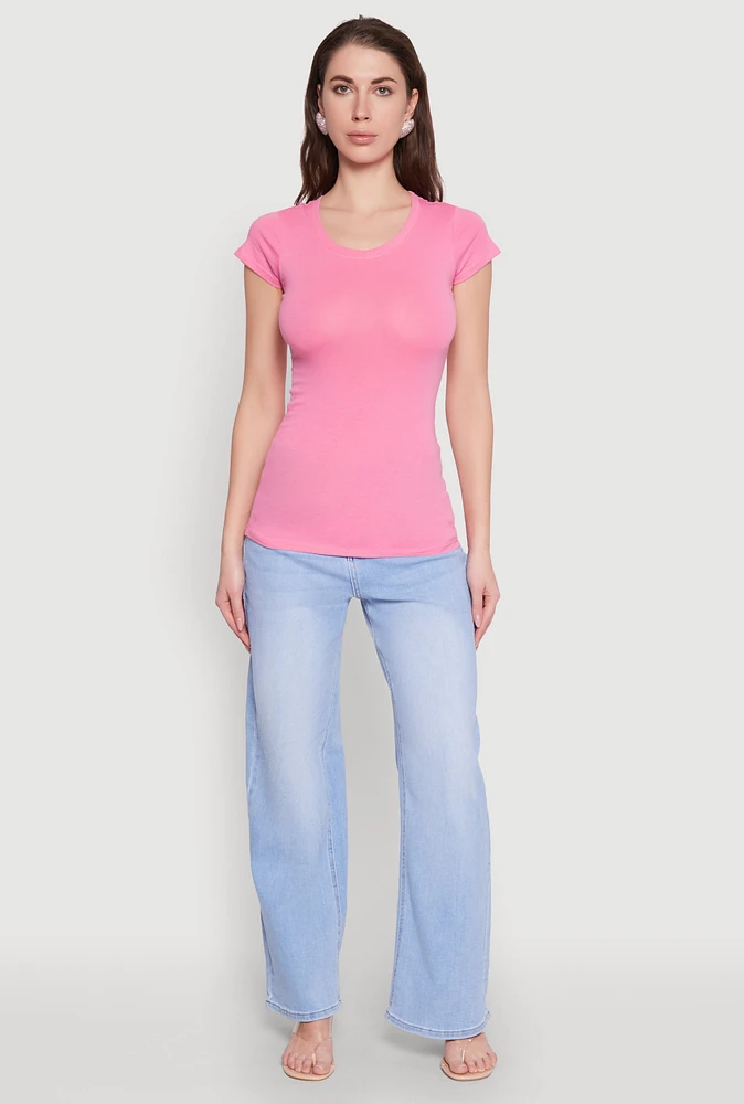 Womens Short Sleeve Scoop Neck Tee, Pink,