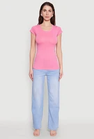 Womens Short Sleeve Scoop Neck Tee, Pink,