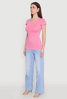 Womens Short Sleeve Scoop Neck Tee, Pink,