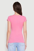 Womens Short Sleeve Scoop Neck Tee, Pink,