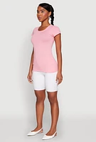 Womens Short Sleeve Scoop Neck Tee, Pink,