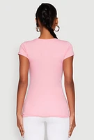 Womens Short Sleeve Scoop Neck Tee, Pink,