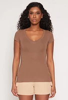 Womens V Neck Basic Short Sleeve Tee,