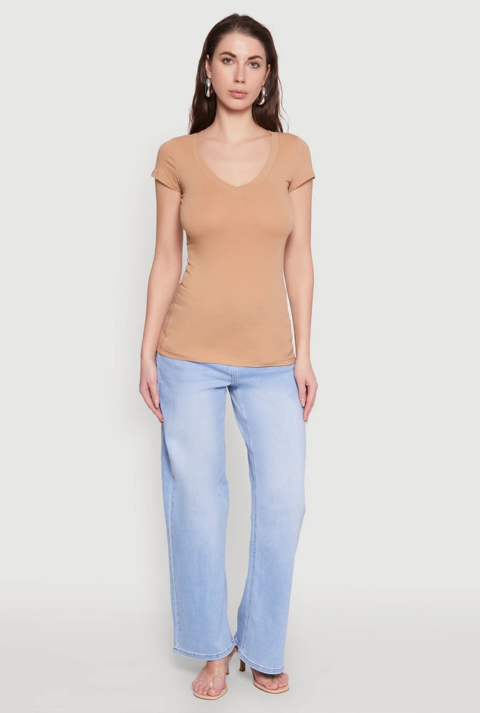 Womens V Neck Basic Short Sleeve Tee,