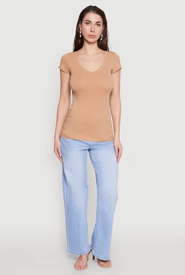 Womens V Neck Basic Short Sleeve Tee,